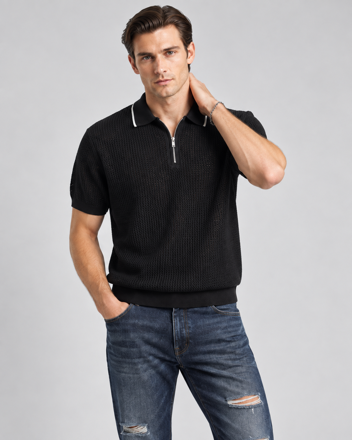 Men’s Old-Money Style Cool-Touch Mesh Polo Knit Shirt