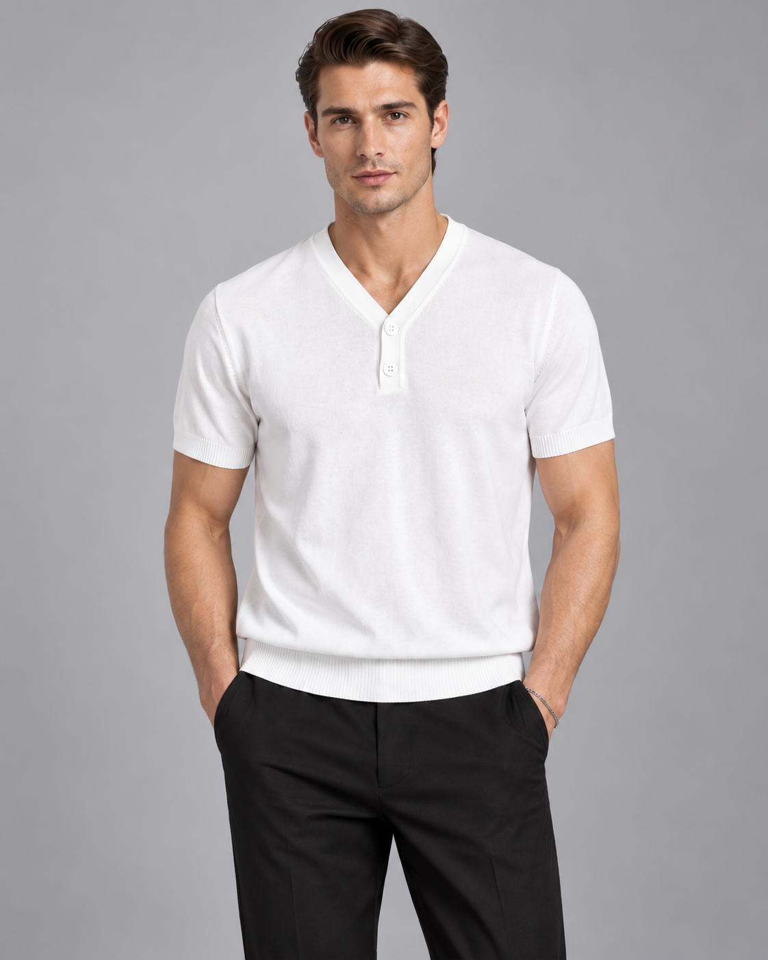 Men’s Old-Money Style Cool-Touch Knit Henley Shirt