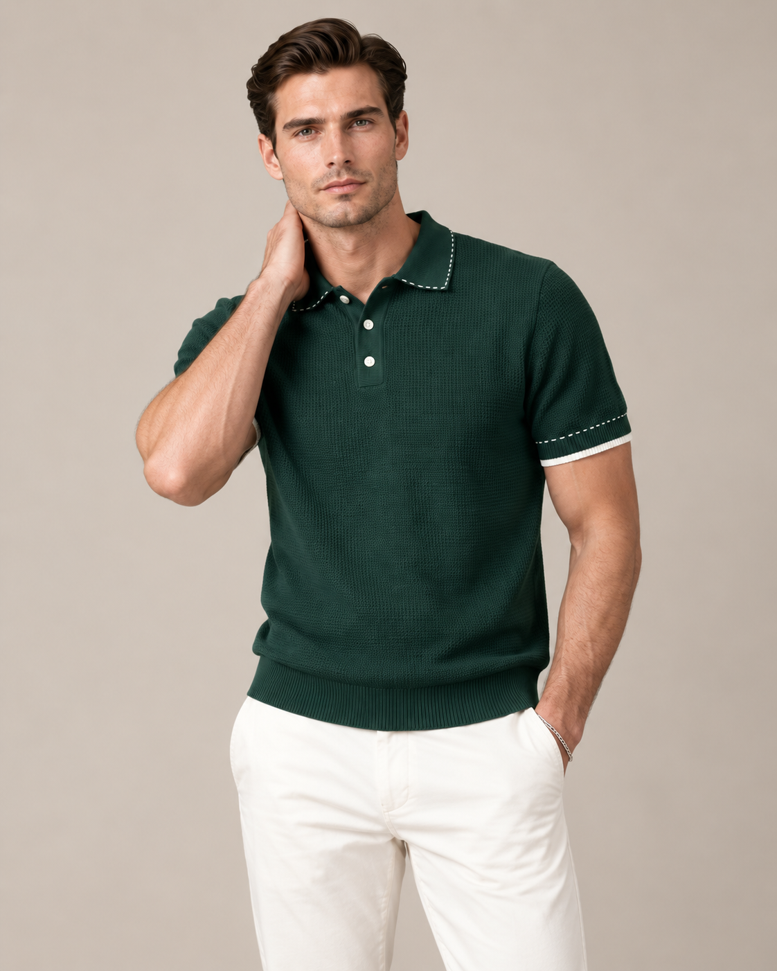 Men’s Old-Money Style Waffle Knit Polo Shirt