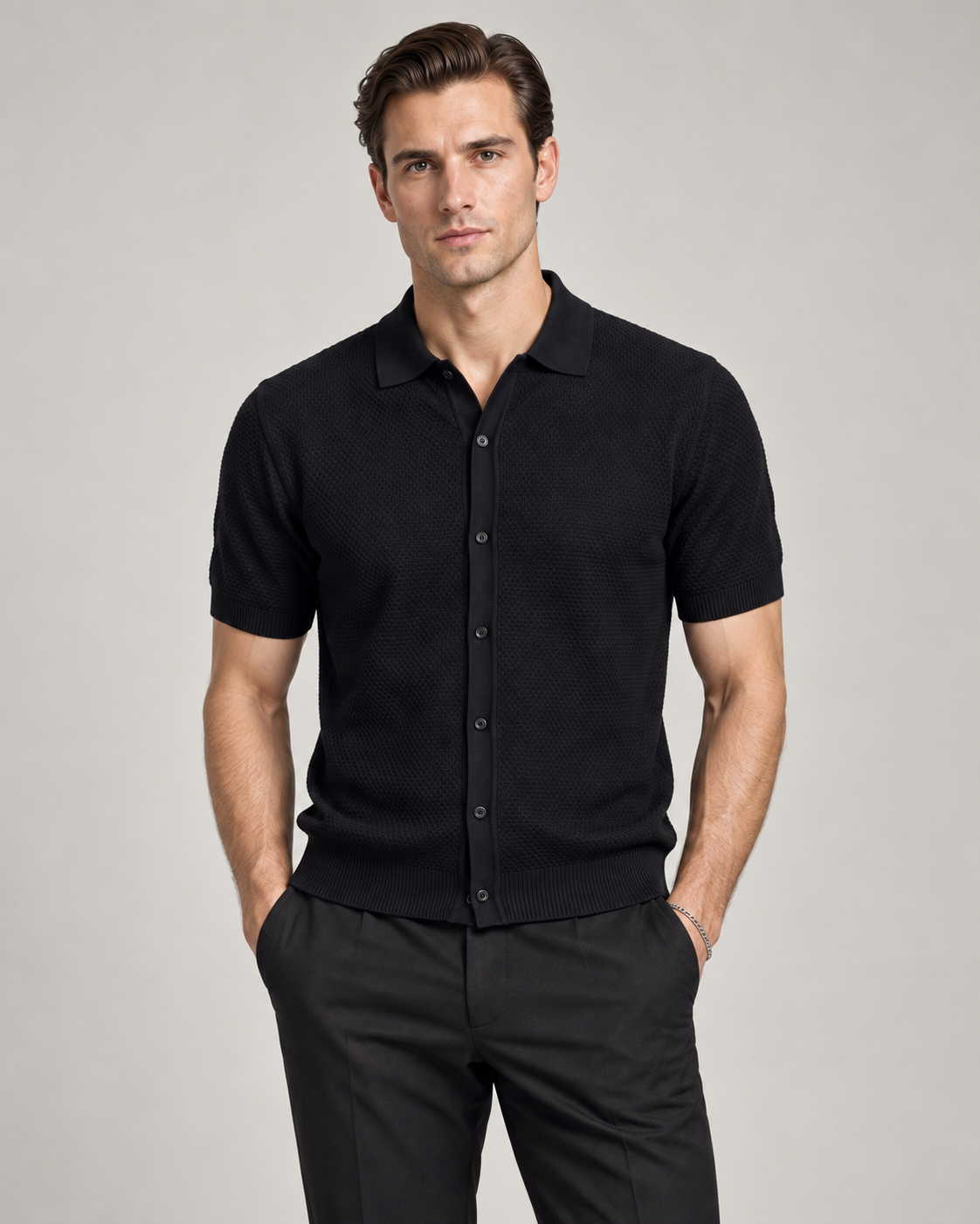 Men’s Old-Money Style Cool-Touch Diamond Knit Polo Shirt