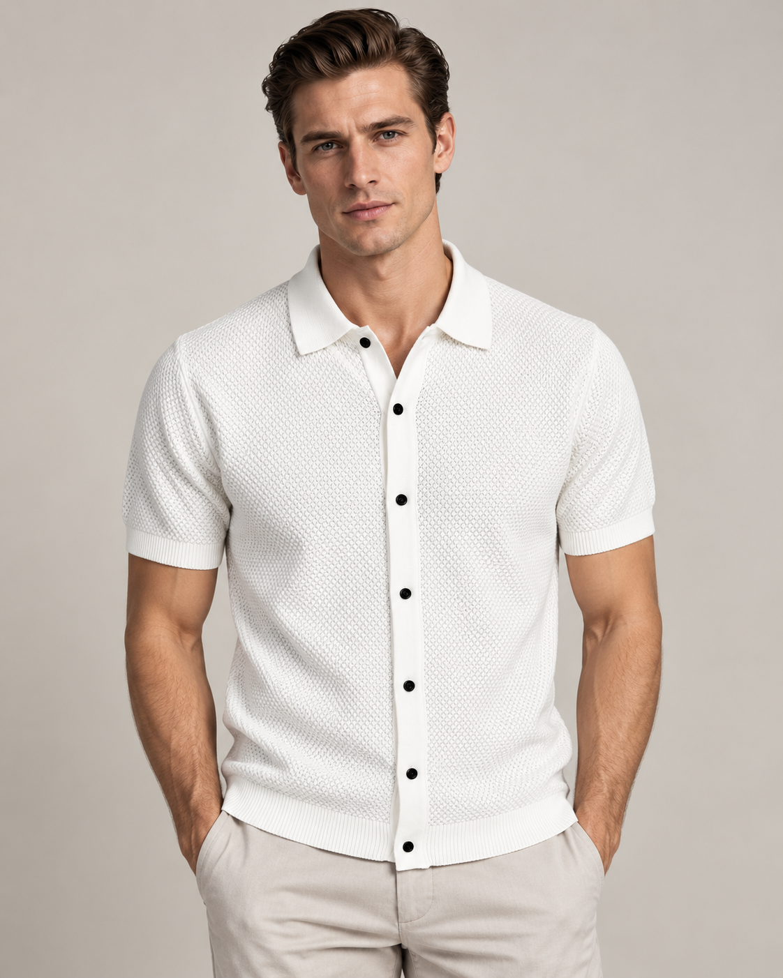 Men’s Old-Money Style Cool-Touch Diamond Knit Polo Shirt
