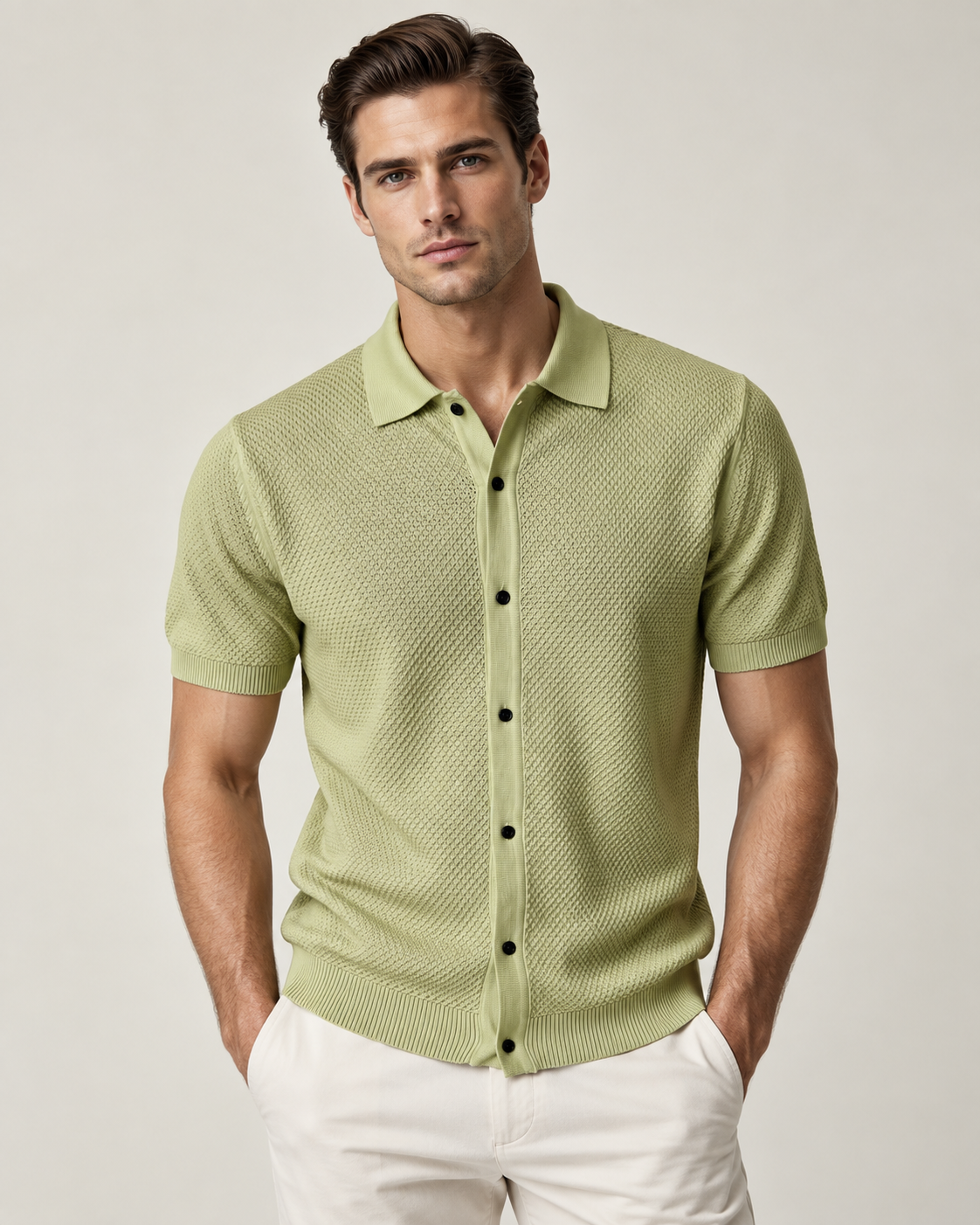 Men’s Old-Money Style Cool-Touch Diamond Knit Polo Shirt