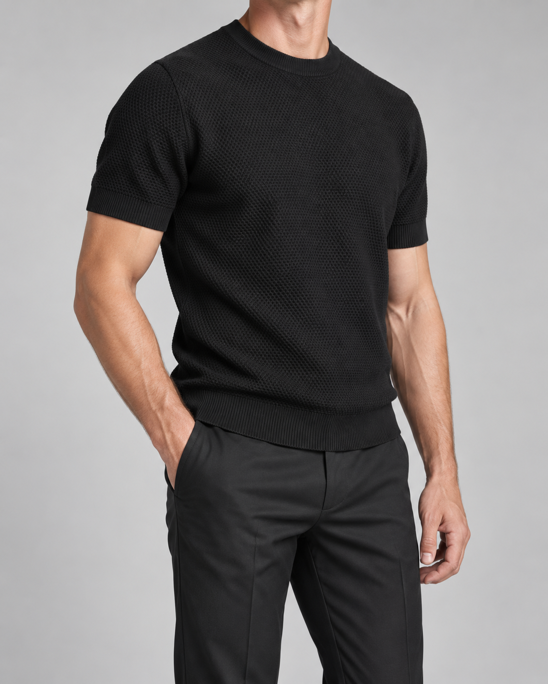 Men’s Old-Money Style Cool-Touch Honeycomb Knit T-Shirt