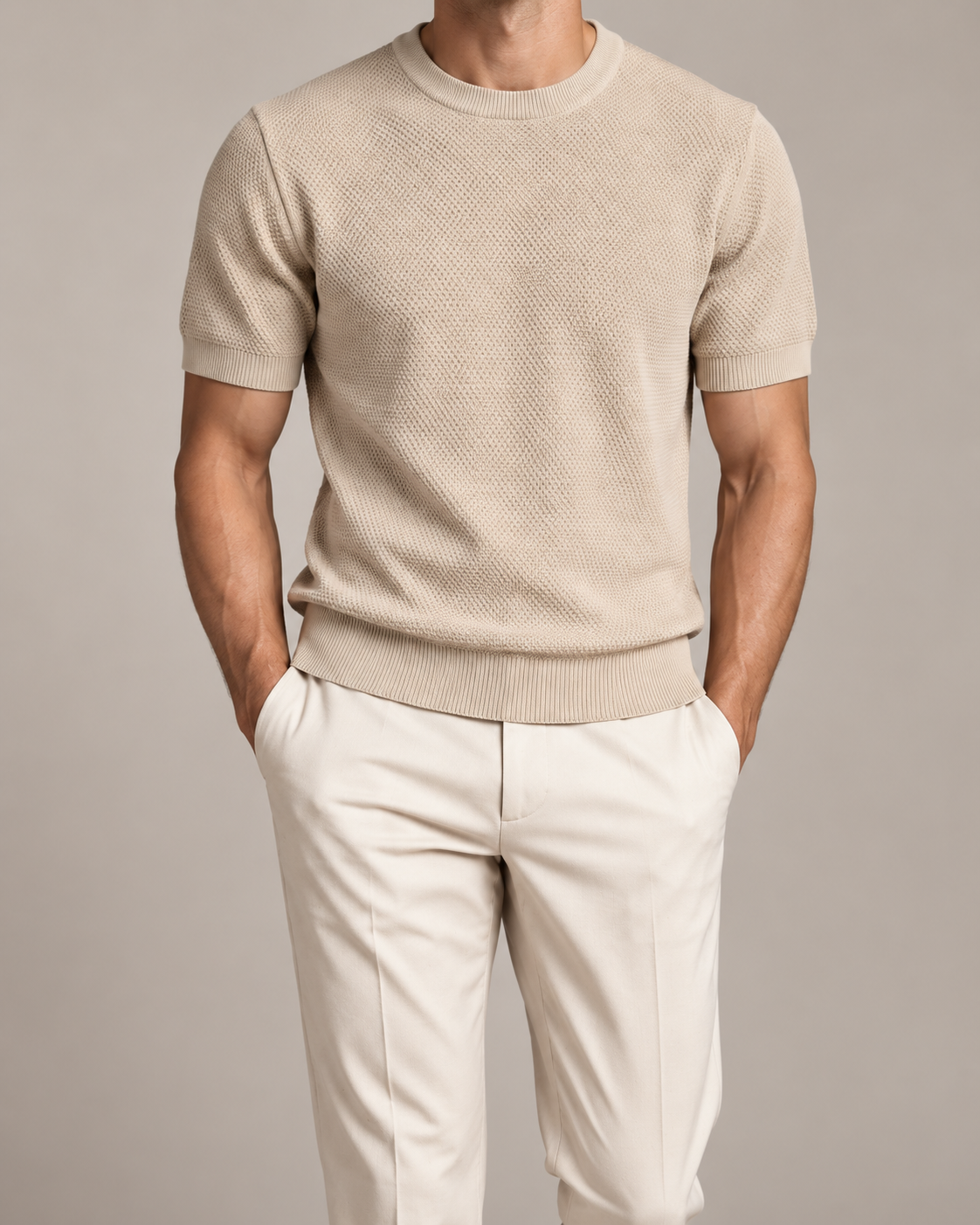 Men’s Old-Money Style Cool-Touch Honeycomb Knit T-Shirt