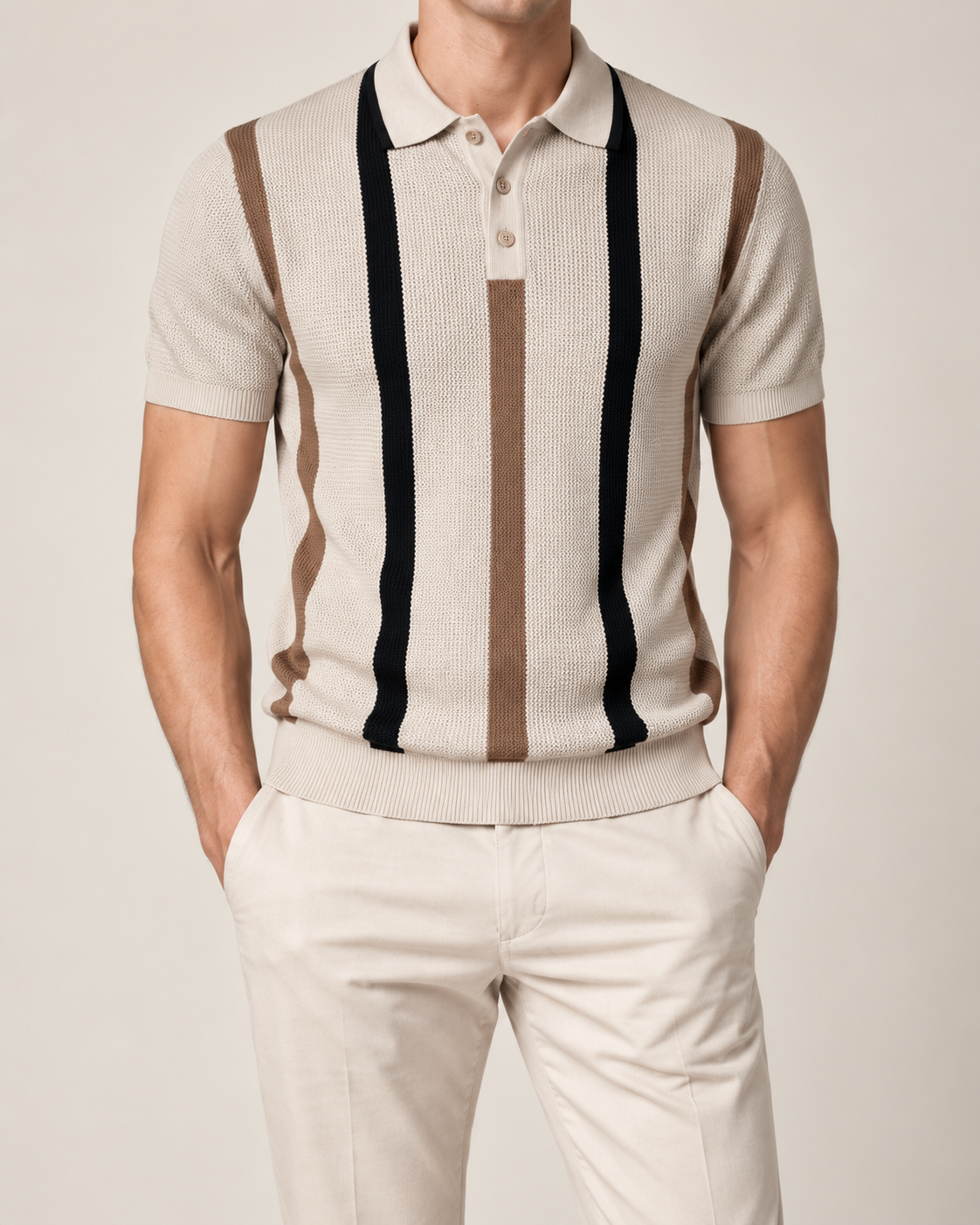 Men’s Old-Money Style Striped Honeycomb Polo Shirt