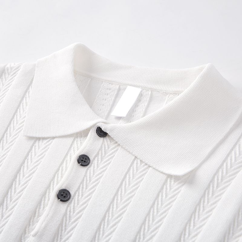 Men’s Old-Money Style Cool-Touch Wheat Cable-Knit Polo