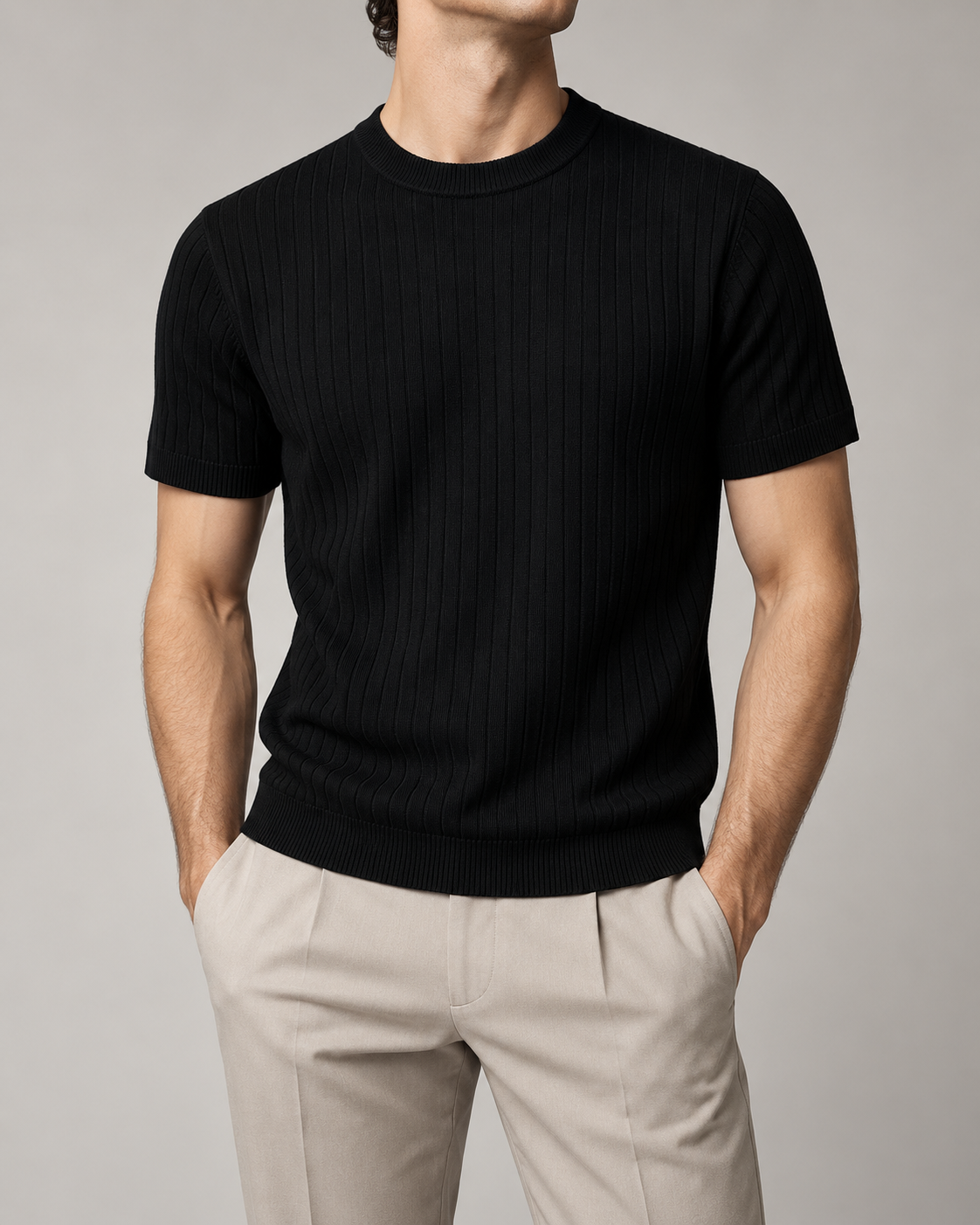 Men's Cooling Ribbed Knit Short Sleeve Shirt
