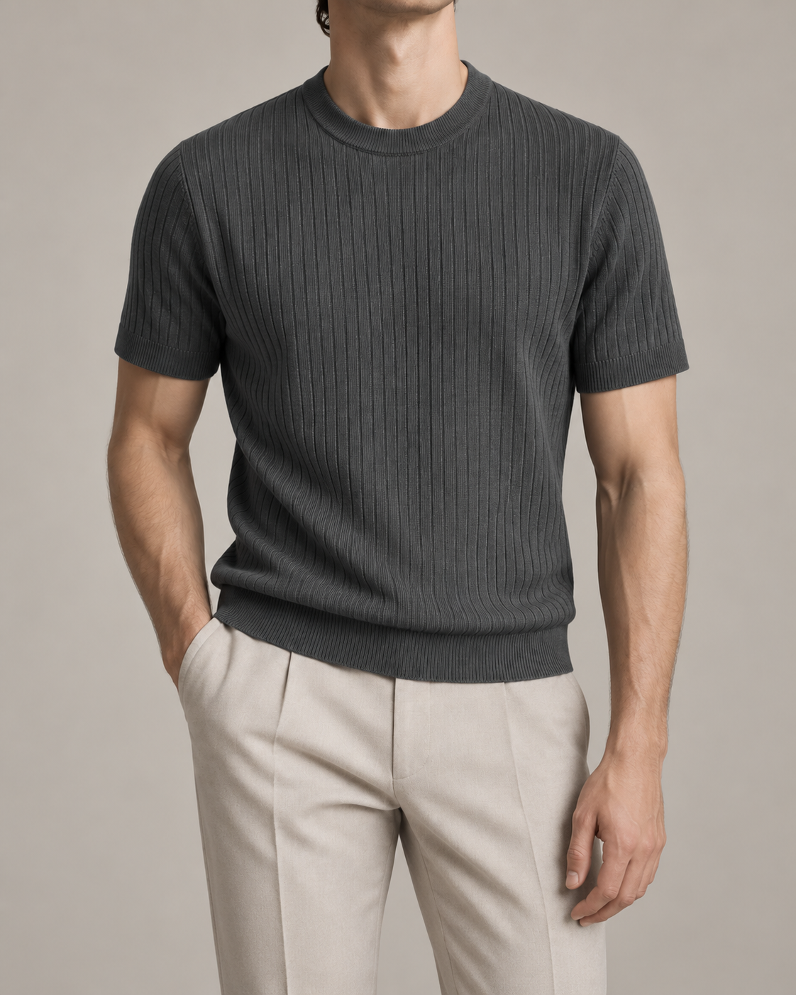 Men's Cooling Ribbed Knit Short Sleeve Shirt