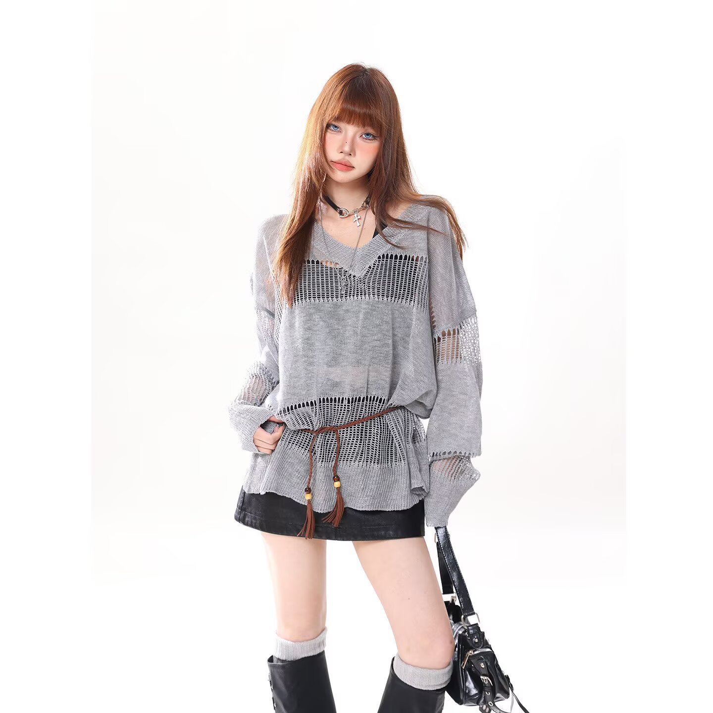 Women's Openwork Mesh Knit Cover Up