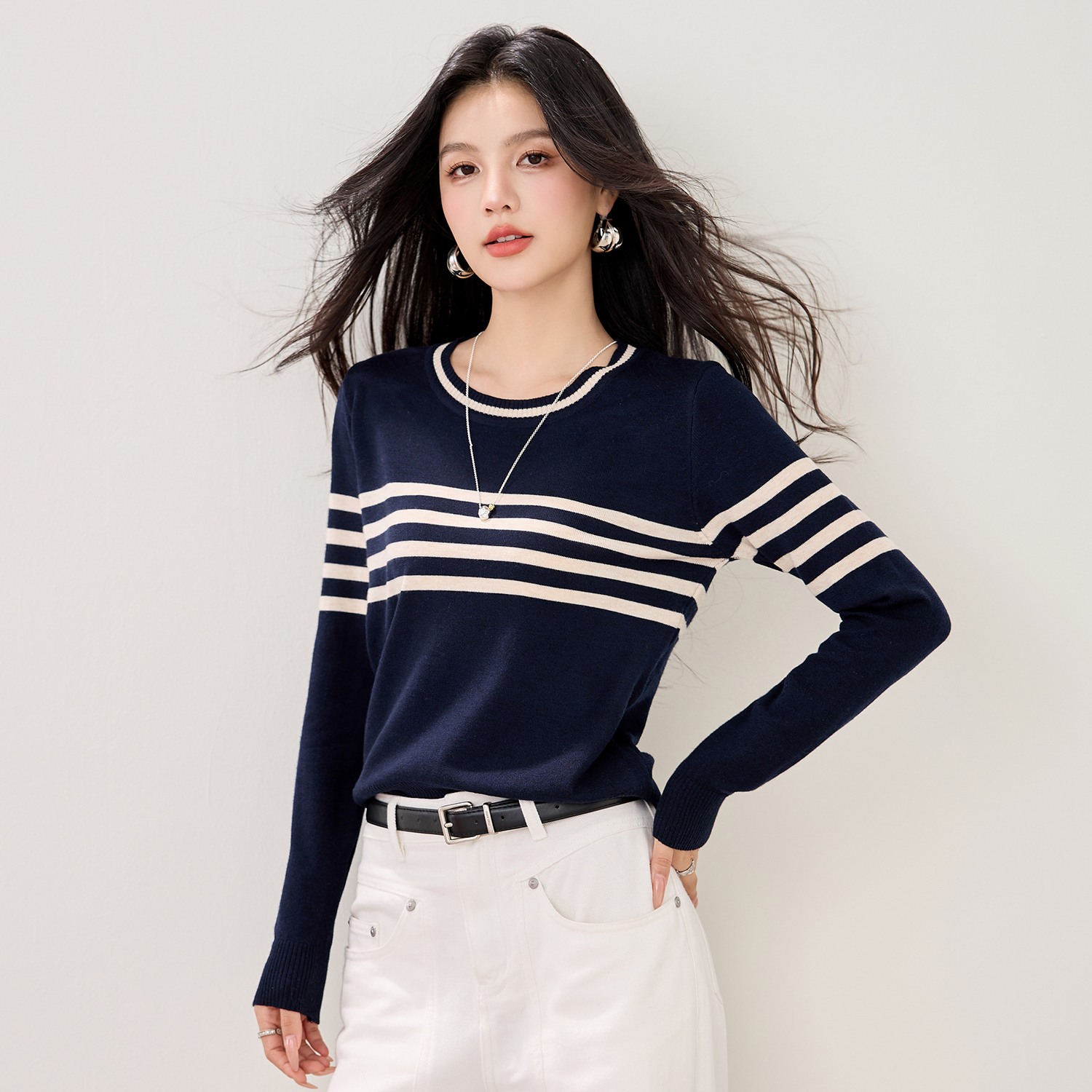 Women's Striped Jacquard Knit Sweater