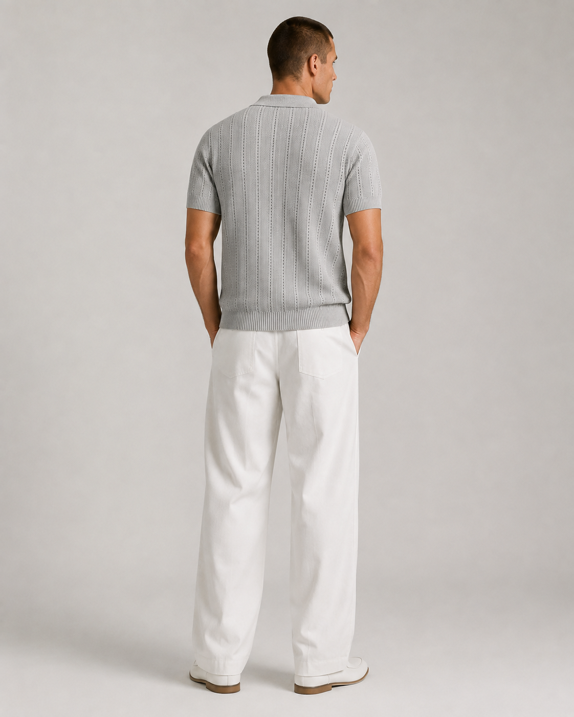 Men’s Textured Knit Polo Shirt Short Sleeve