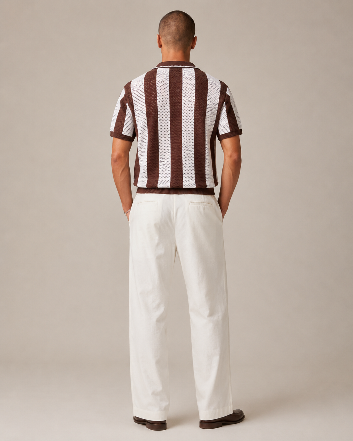 Men’s Cooling Knit Polo Shirt Striped Zip Short Sleeve Top