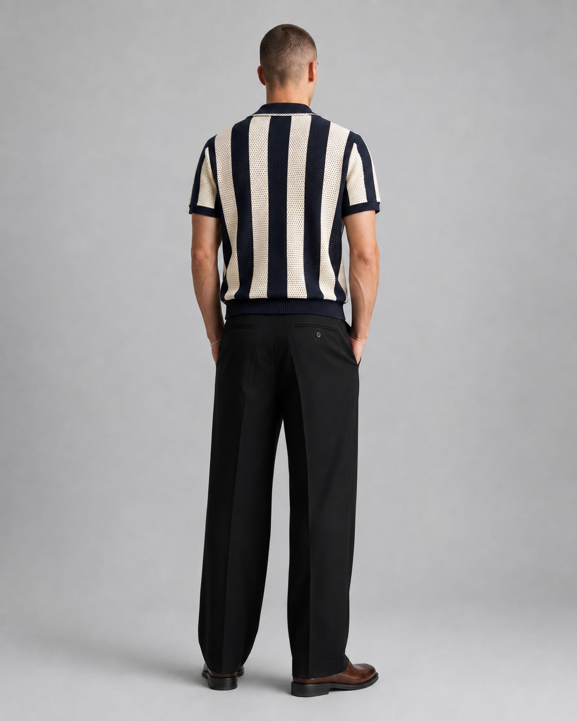 Men’s Cooling Knit Polo Shirt Striped Zip Short Sleeve Top
