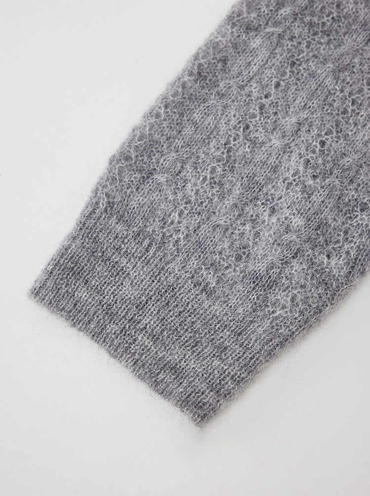 Baby Mohair Hollow Knit Hooded Sweater Cardigan
