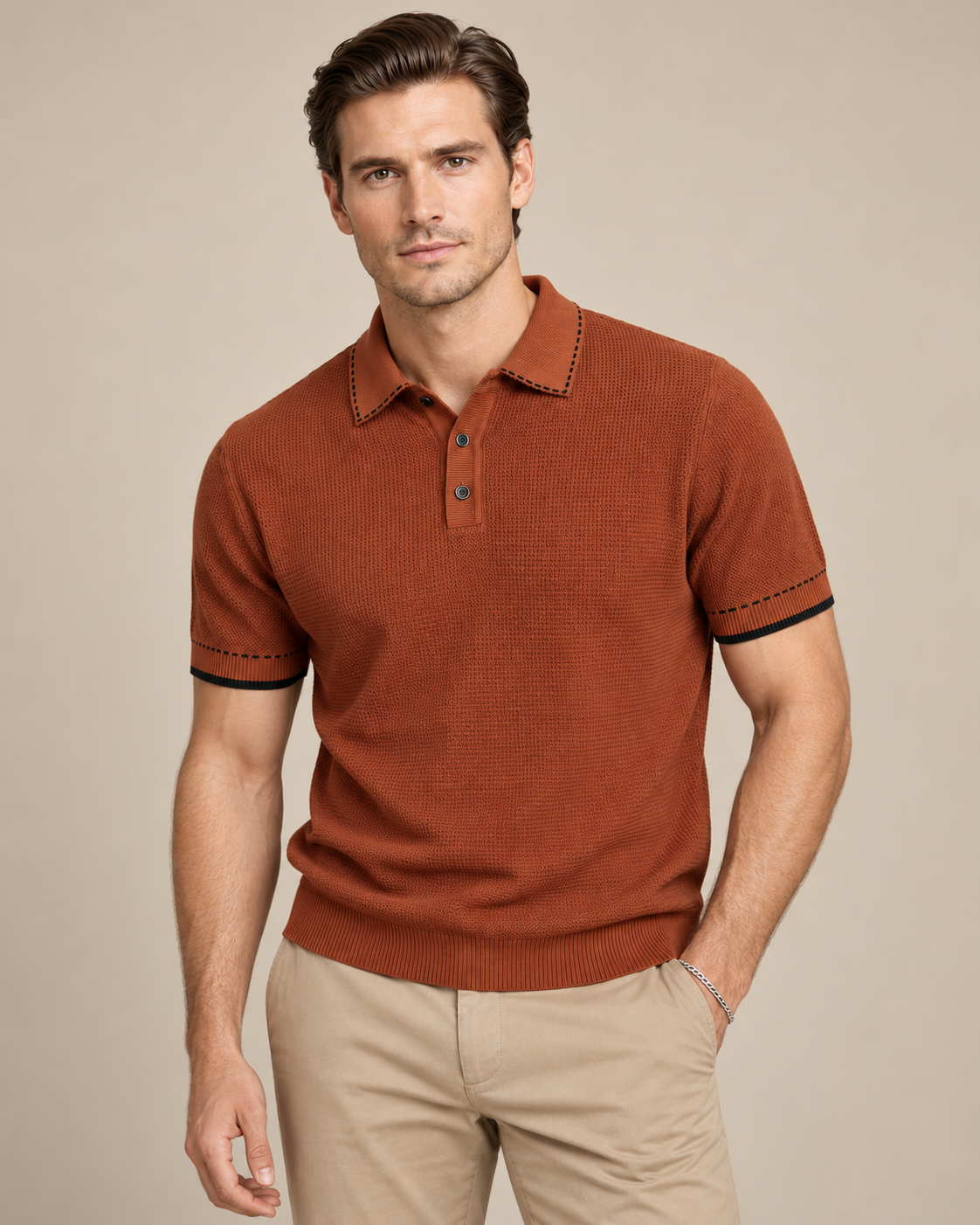 Men’s Old-Money Style Waffle Knit Polo Shirt