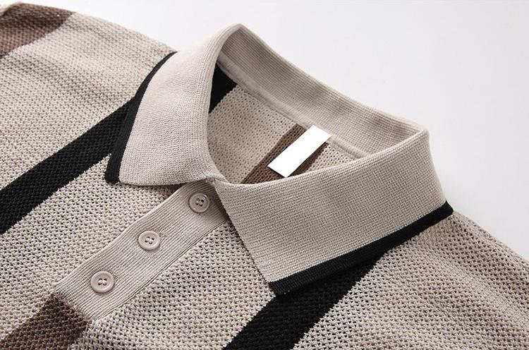 Men’s Old-Money Style Striped Honeycomb Polo Shirt