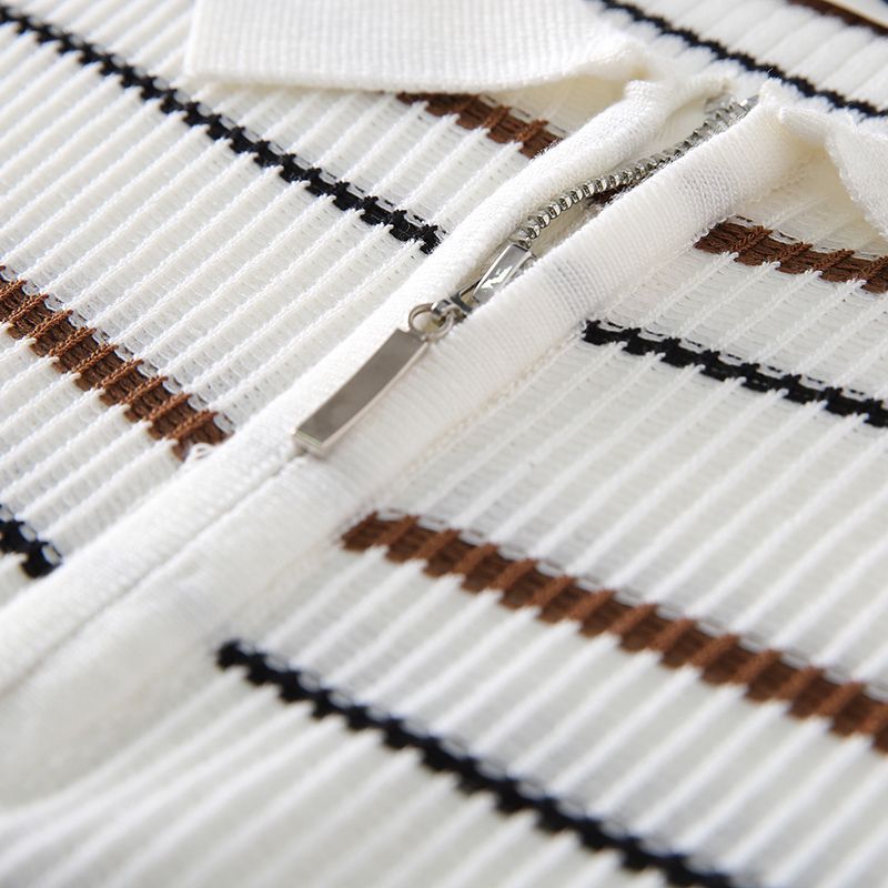 Men's Cooling Ribbed Stripe Half Zip Knit Polo