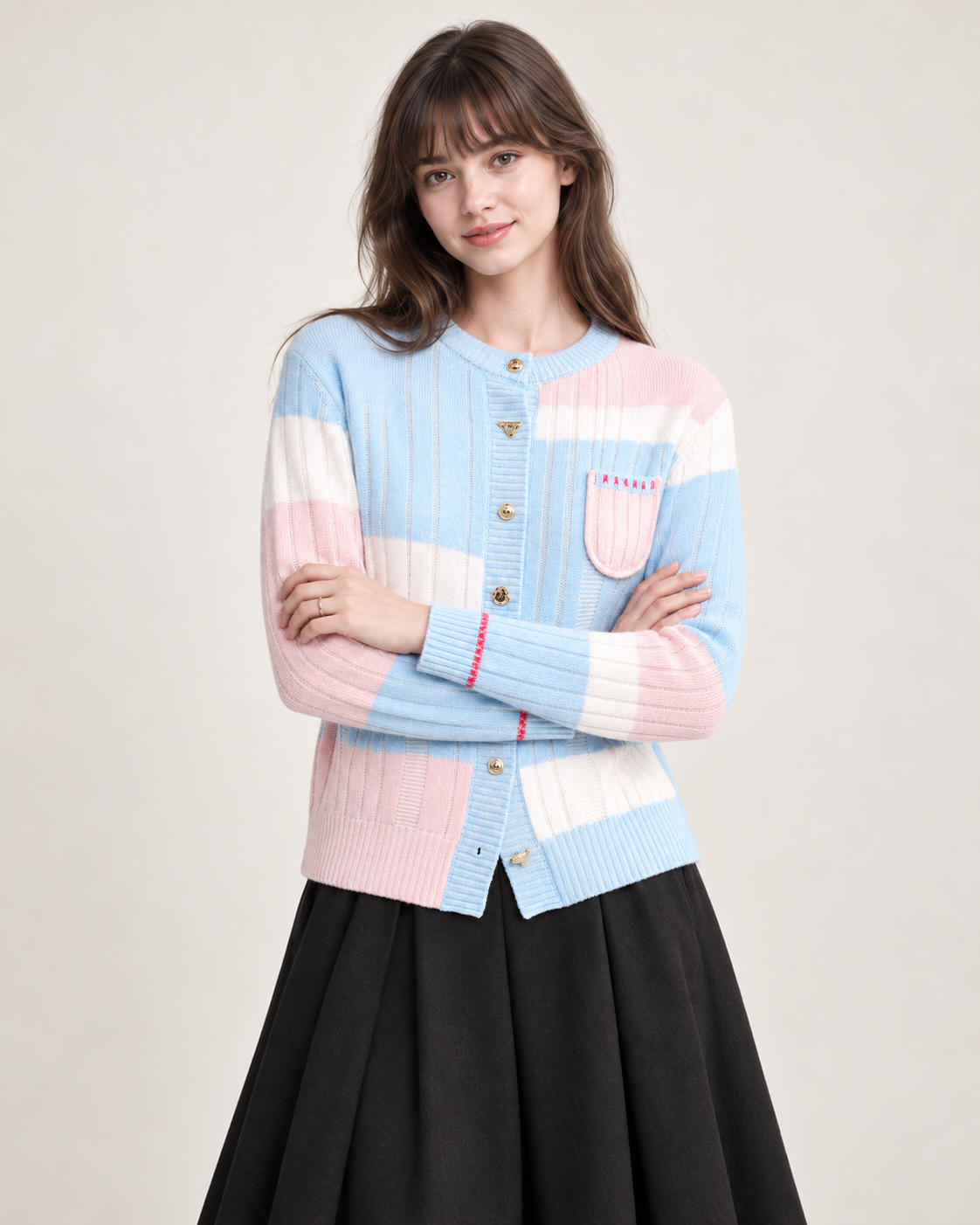 Women's Macaron Colorblock Ribbed Knit Cardigan