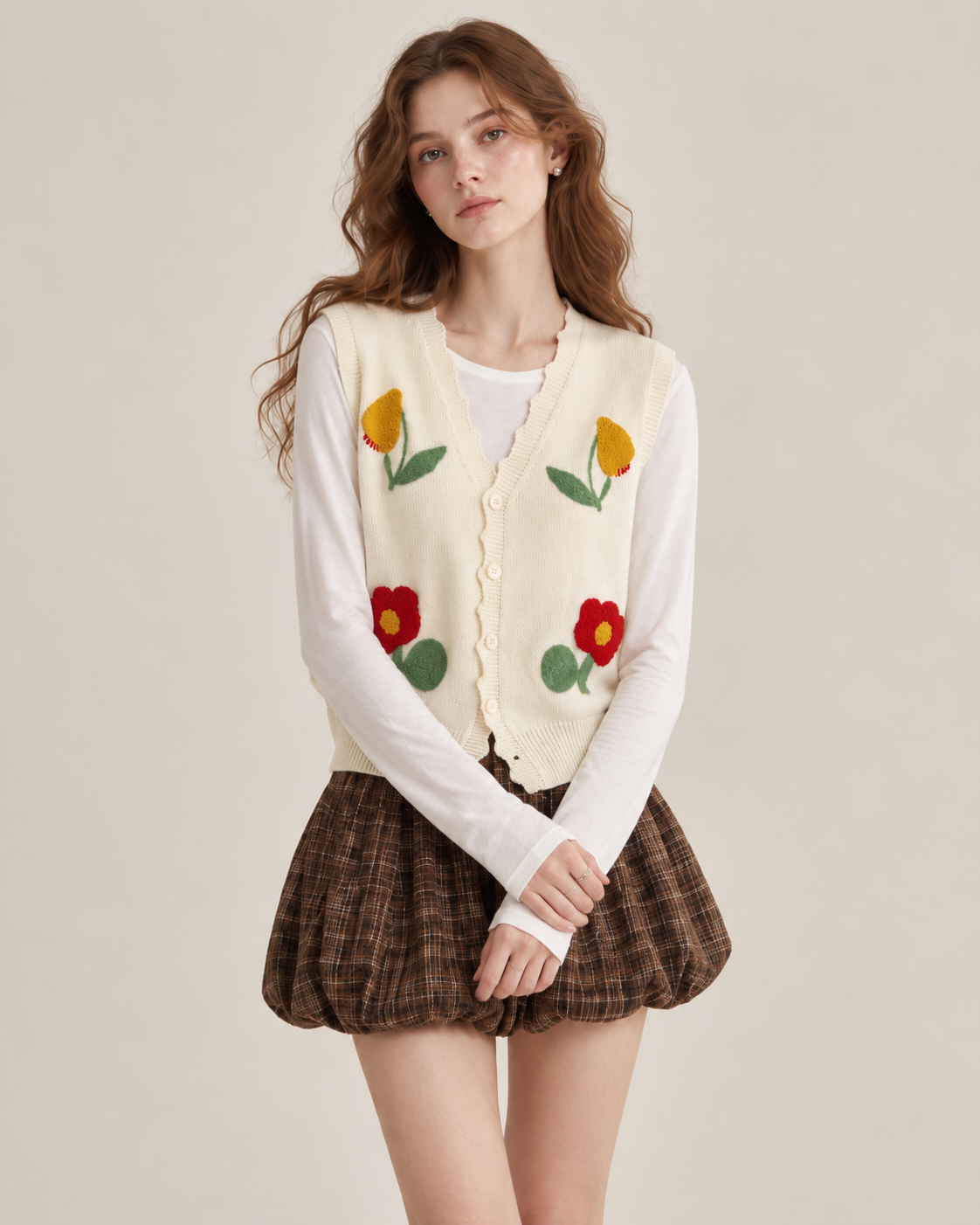 Women's French Floral Embroidered Knit Vest
