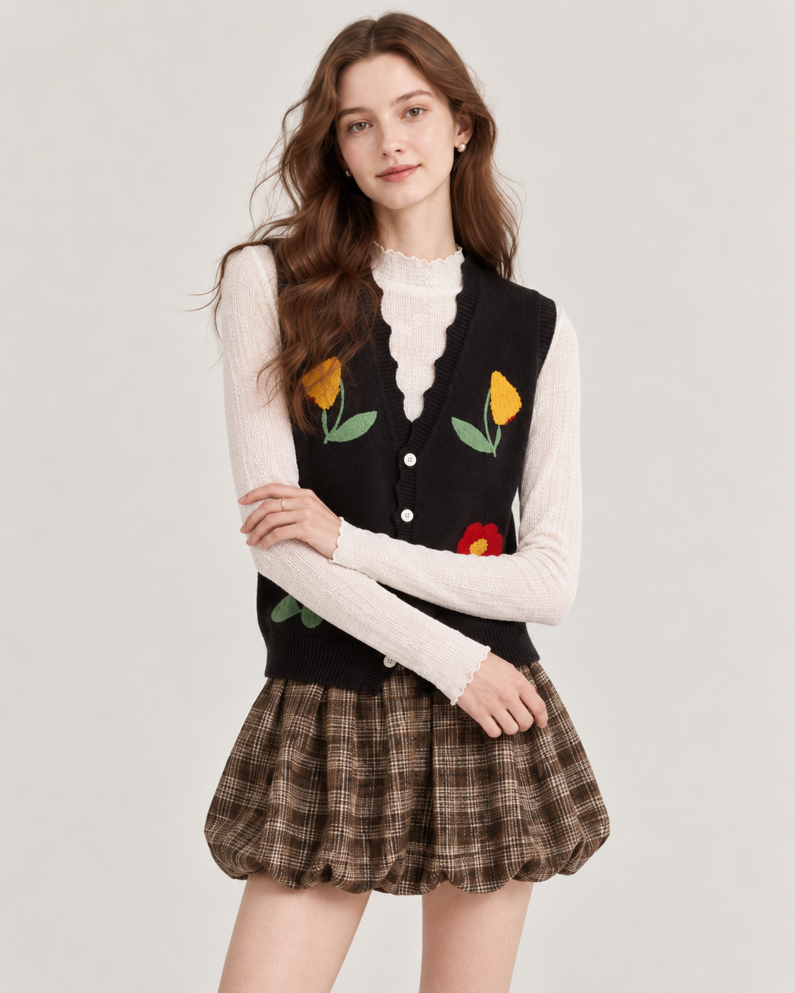 Women's French Floral Embroidered Knit Vest