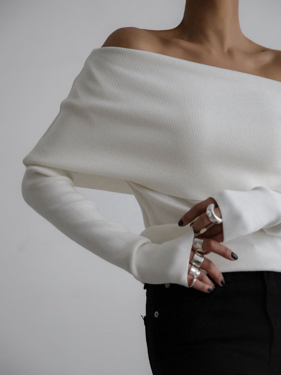 Women's Off Shoulder Slim Fit Knit Sweater