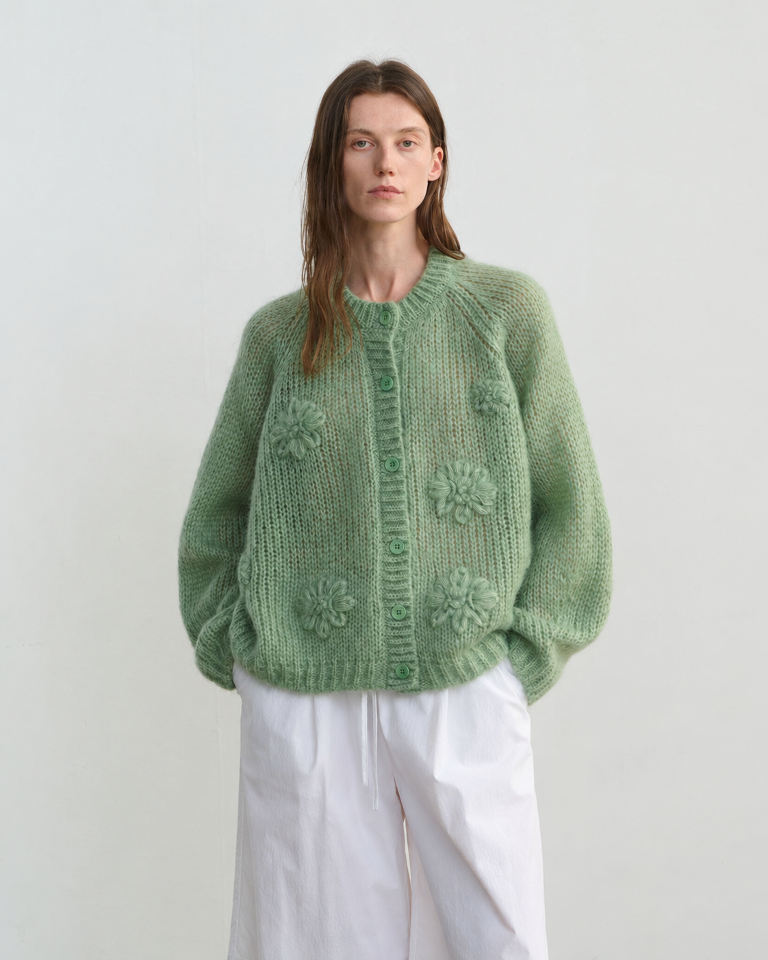 Women's Mohair Hand Embroidered Floral Knit Sweater