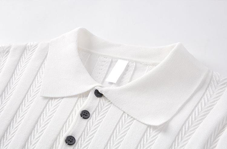 Men’s Old-Money Style Cool-Touch Wheat Cable-Knit Polo