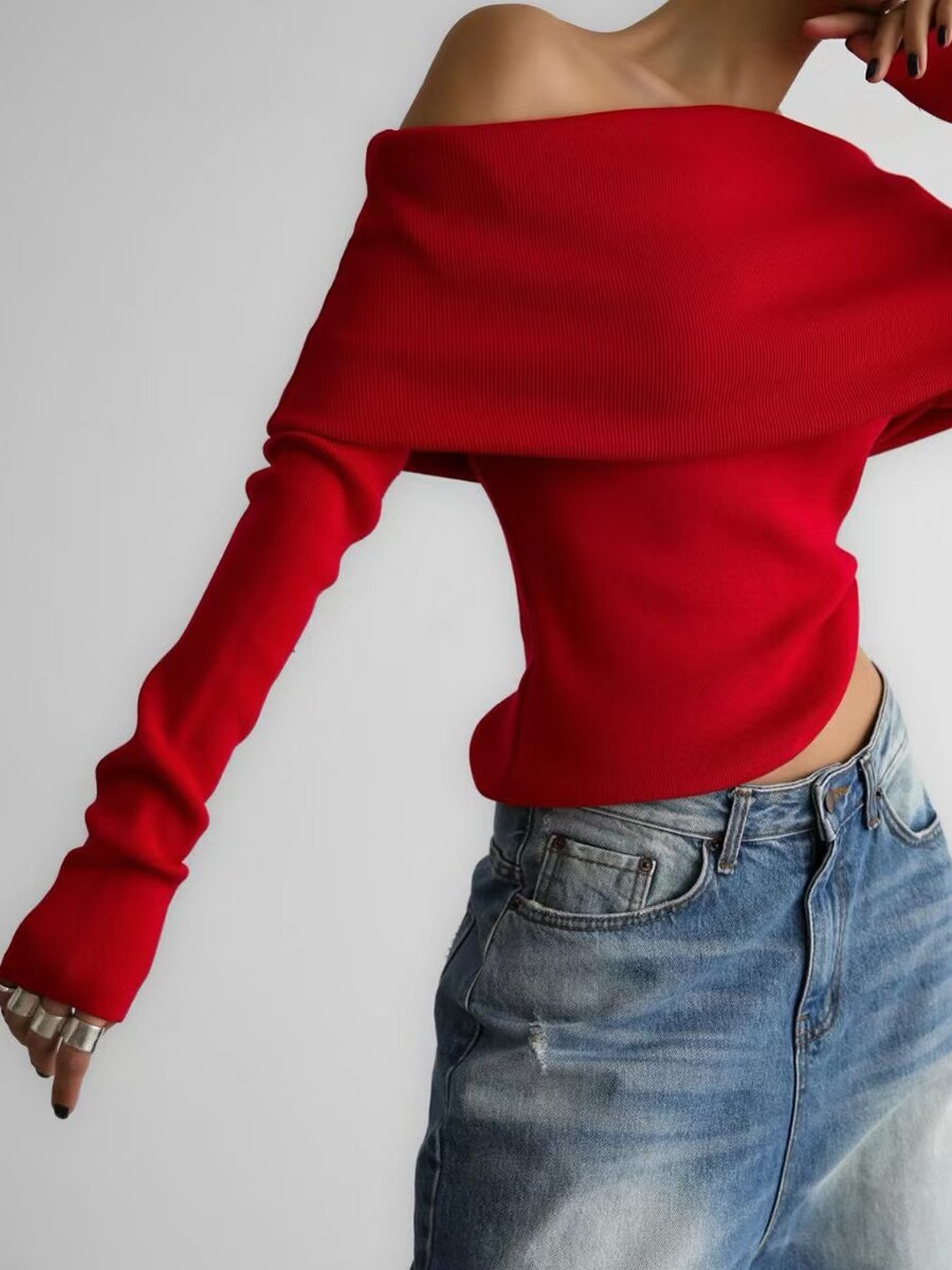 Women's Off Shoulder Slim Fit Knit Sweater