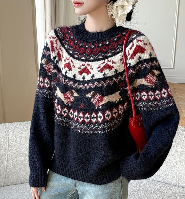Women's Retro Christmas Holiday Jacquard Knit Sweater