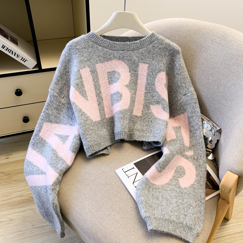 Women's Contrast Letter Jacquard Knit Sweater