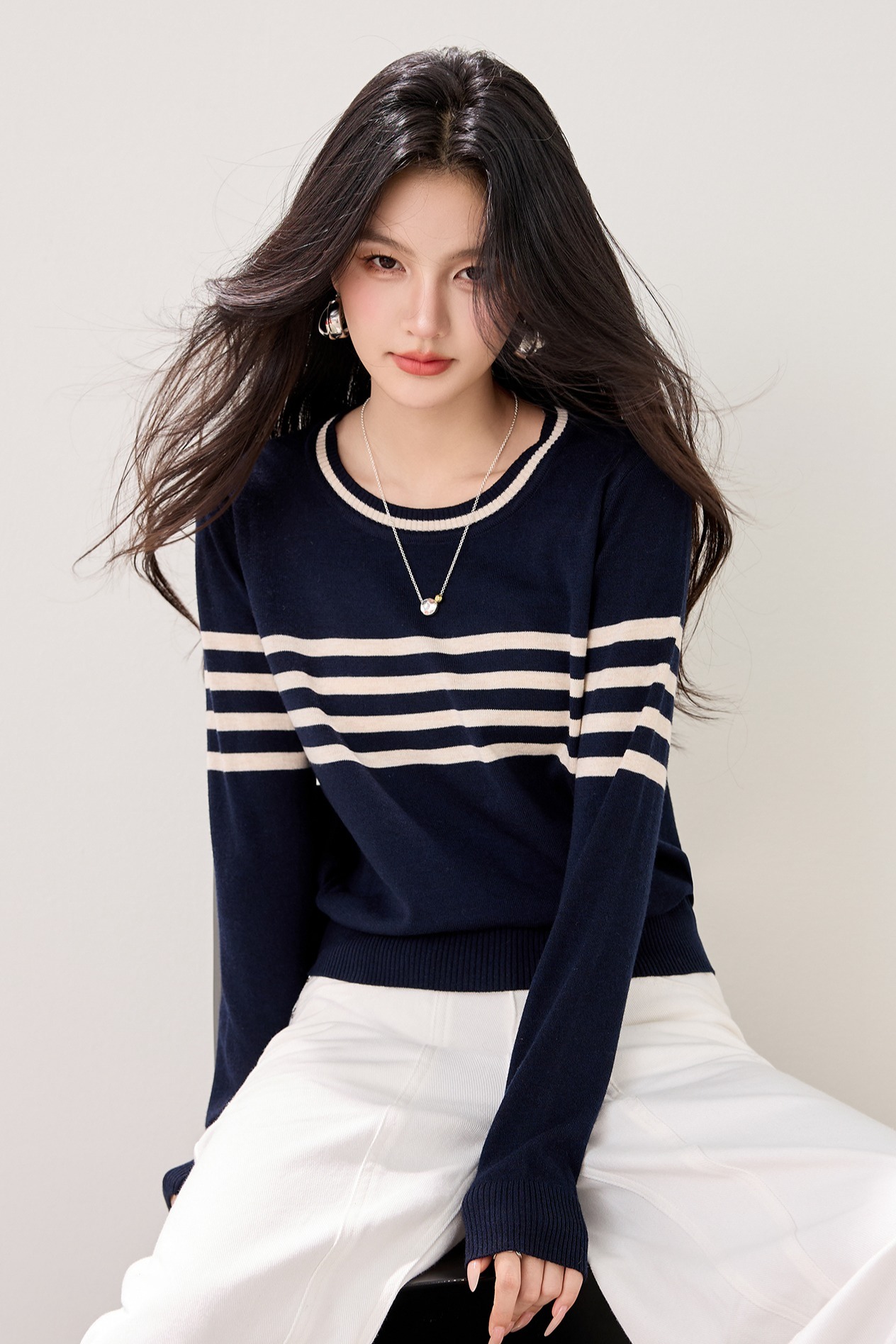 Women's Striped Jacquard Knit Sweater