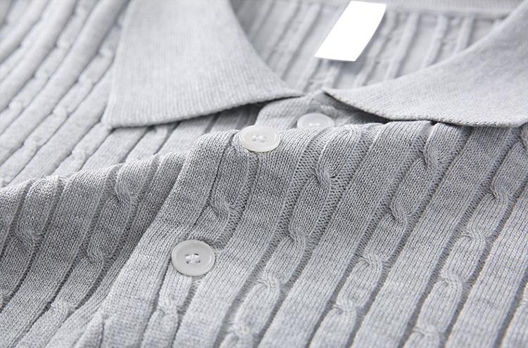 Men’s Old-Money Style Cool-Touch Cable-Knit Polo Shirt