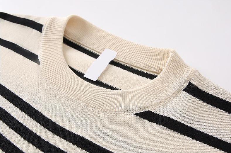 Men's Cooling Stripe Jacquard Knit Crew Neck Shirt