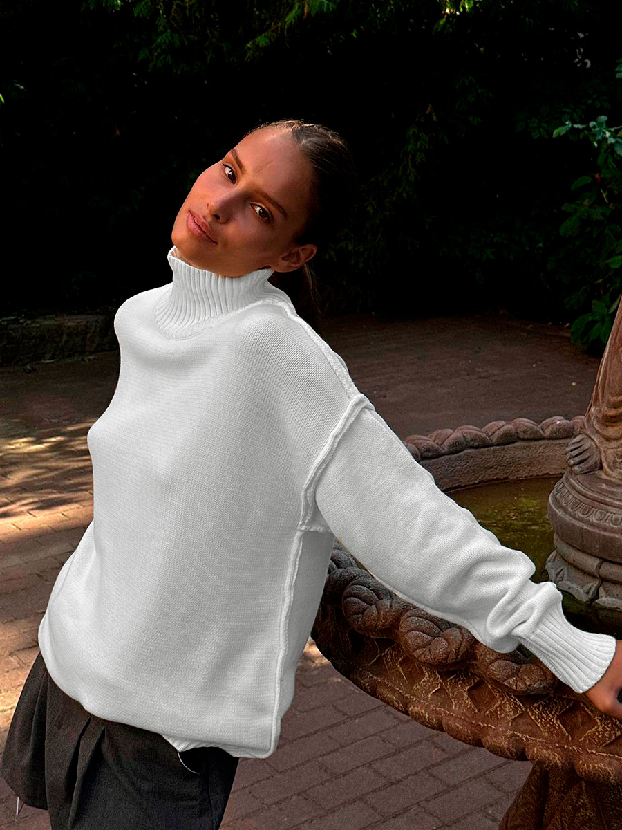 Women's Patchwork Turtleneck Knit Sweater