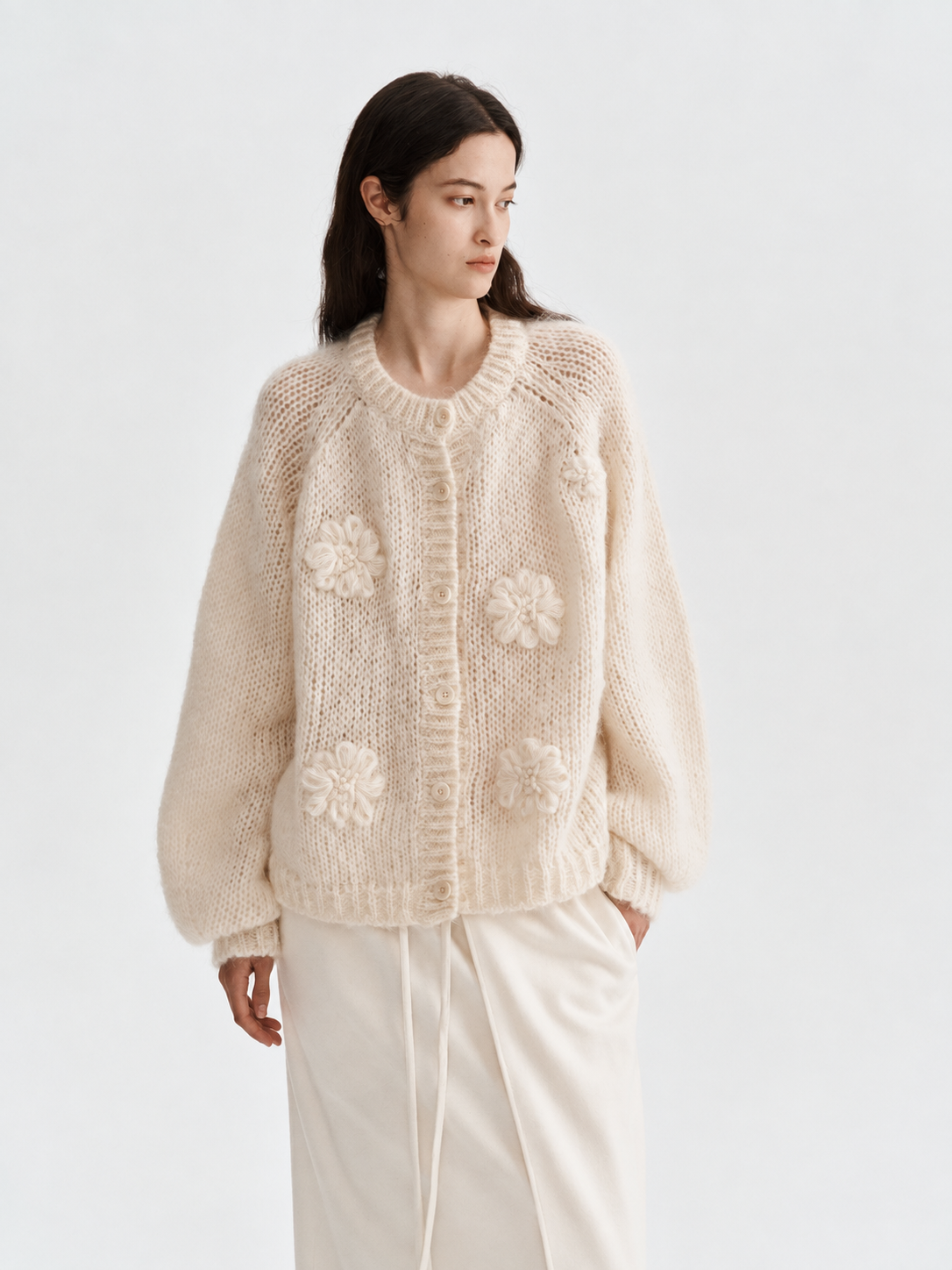 Women's Mohair Hand Embroidered Floral Knit Sweater
