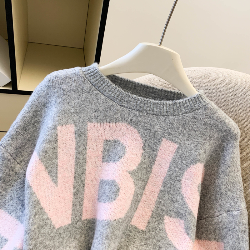 Women's Contrast Letter Jacquard Knit Sweater