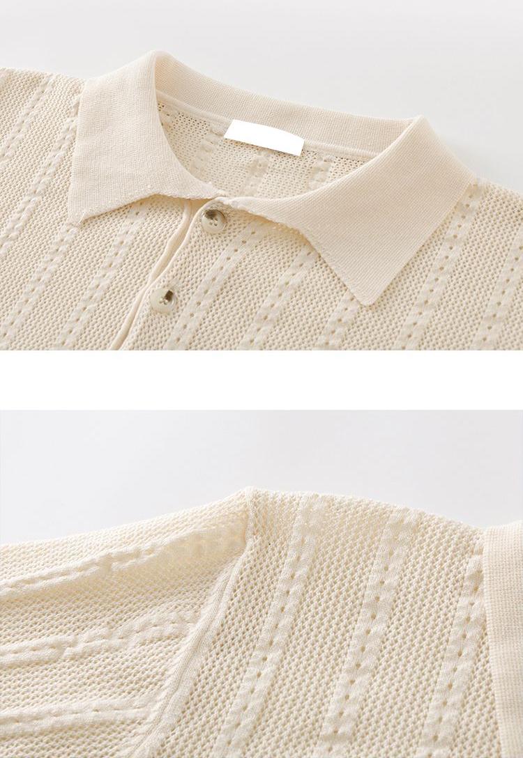 Men’s Textured Knit Polo Shirt Short Sleeve