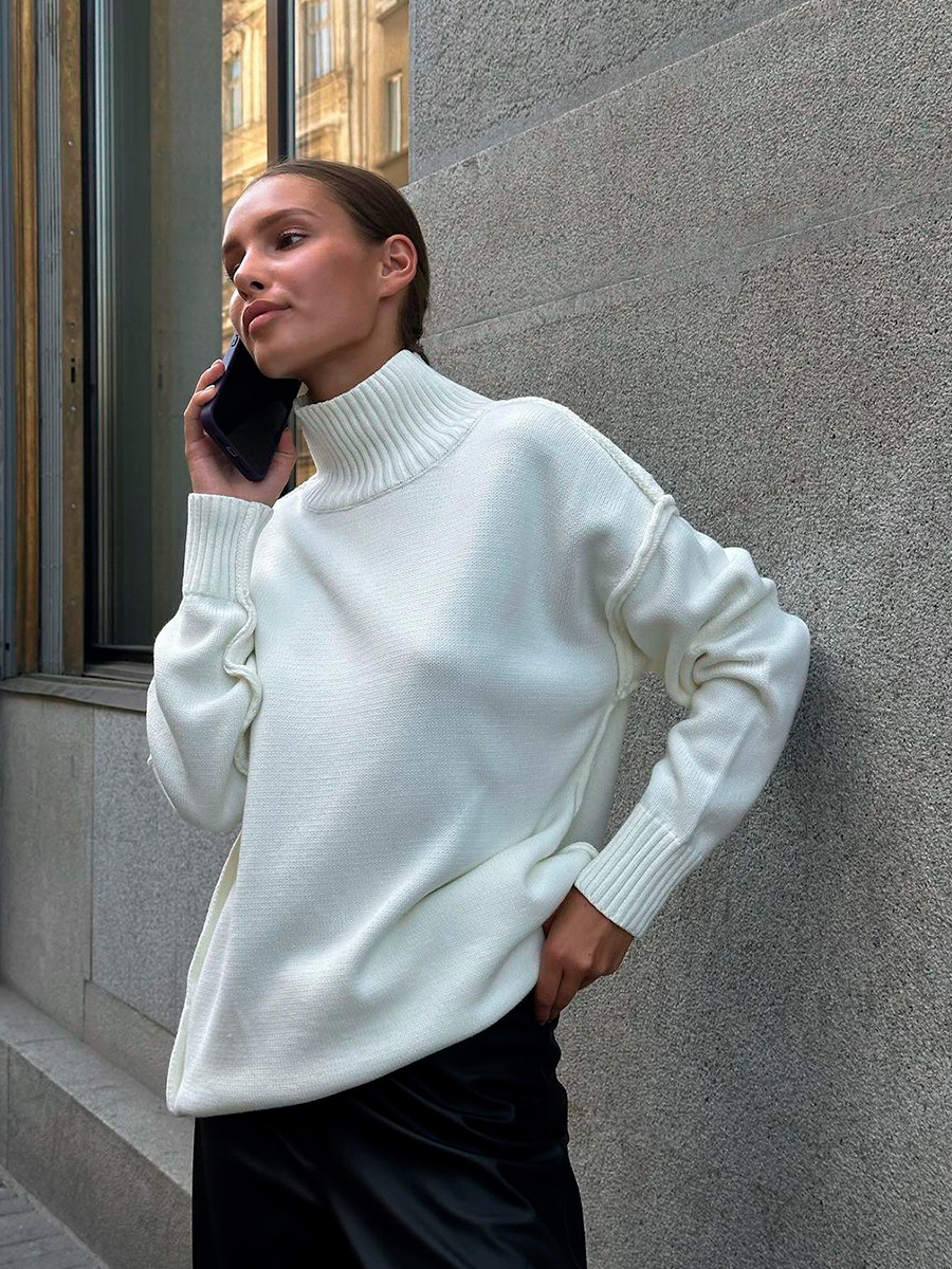 Women's Patchwork Turtleneck Knit Sweater