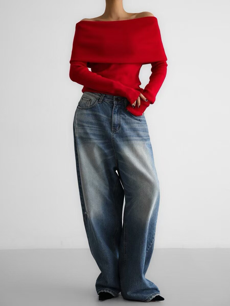Women's Off Shoulder Slim Fit Knit Sweater