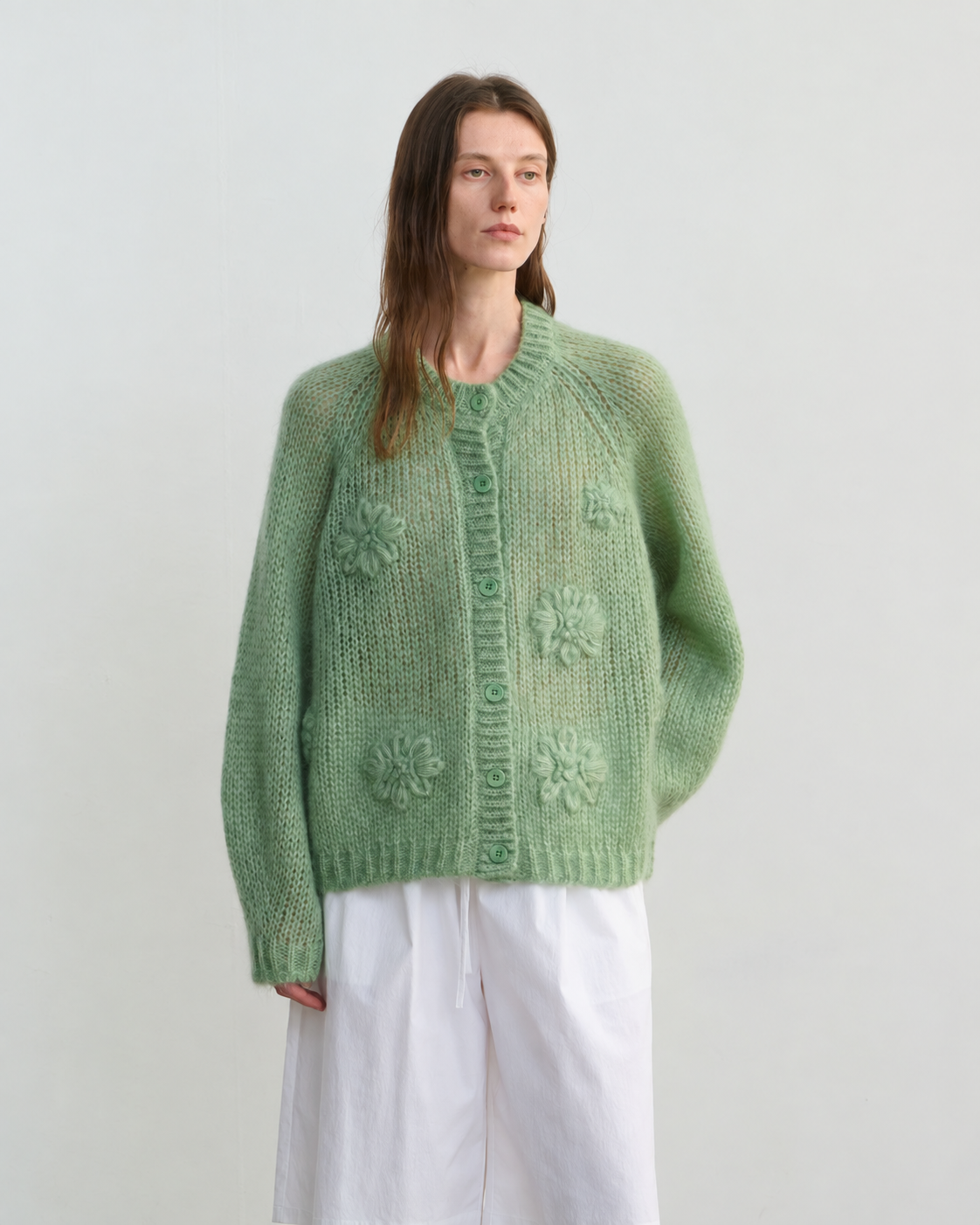 Women's Mohair Hand Embroidered Floral Knit Sweater