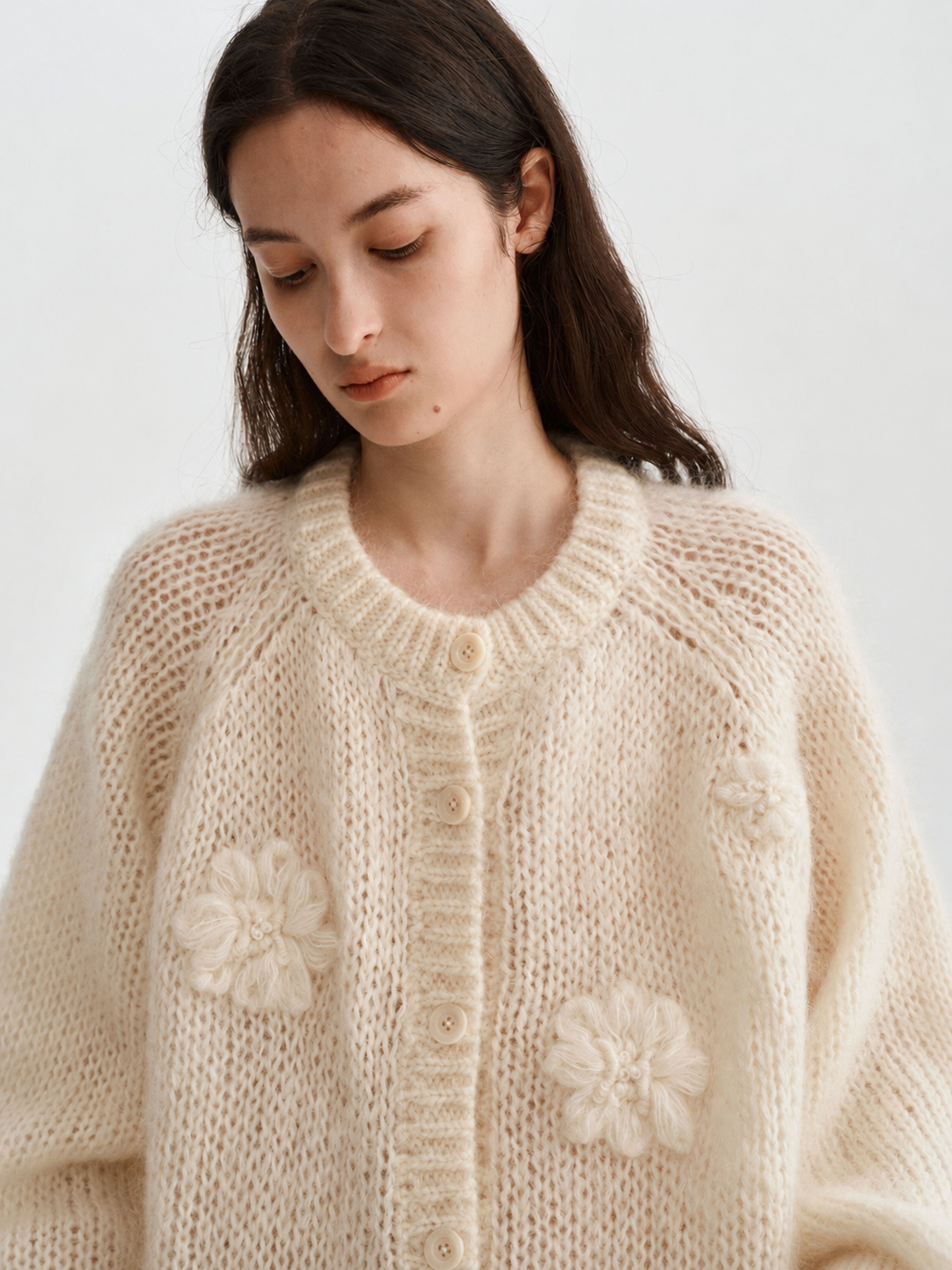 Women's Mohair Hand Embroidered Floral Knit Sweater