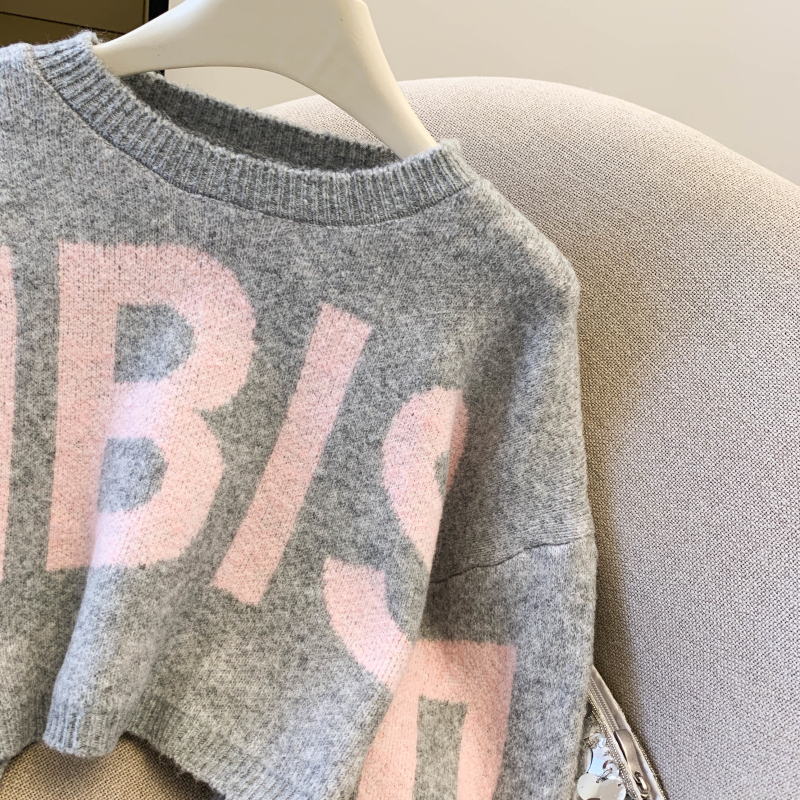 Women's Contrast Letter Jacquard Knit Sweater