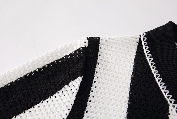 Men’s Cooling Knit Polo Shirt Striped Zip Short Sleeve Top