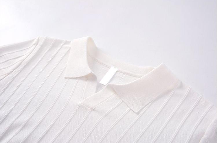 Men’s Ribbed Knit Polo Shirt V-Neck Short Sleeve Top