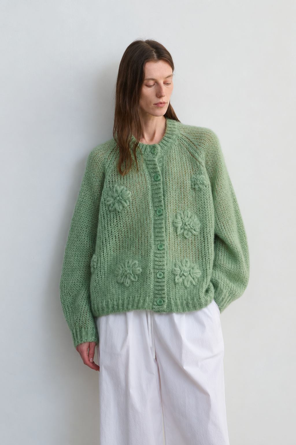 Women's Mohair Hand Embroidered Floral Knit Sweater