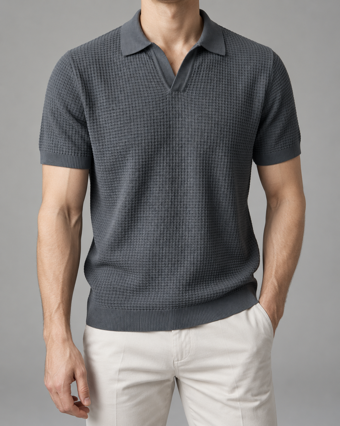 Men’s Old-Money Style Cool-Touch Honeycomb Knit Polo