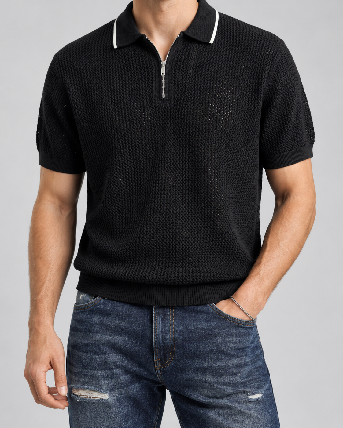 Men’s Old-Money Style Cool-Touch Mesh Polo Knit Shirt