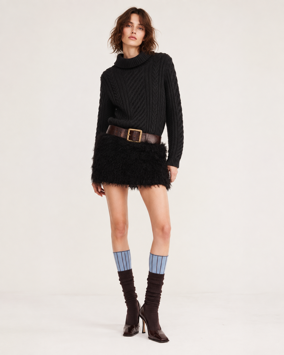 Women’s Thick Wool Blend Cable Knit Turtleneck Sweater