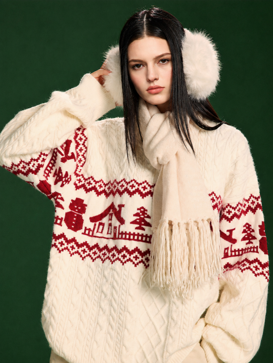 Unisex Christmas Fair Isle Wool Blend Sweater