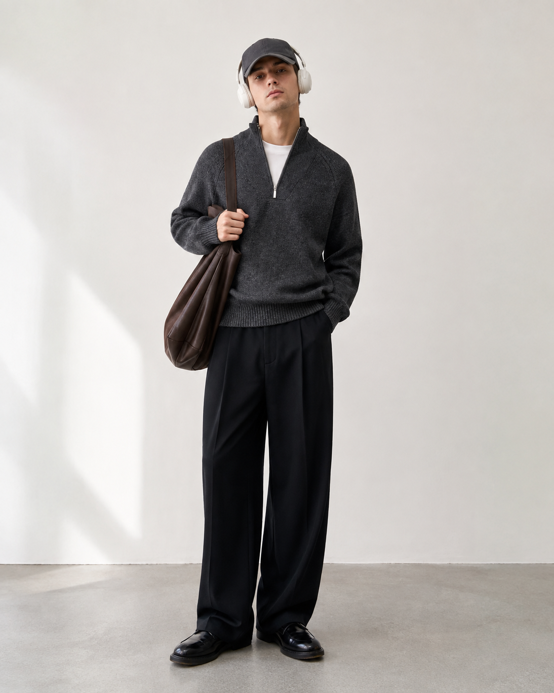 Unisex Wool Blend Half-Zip Stand Collar Sweater